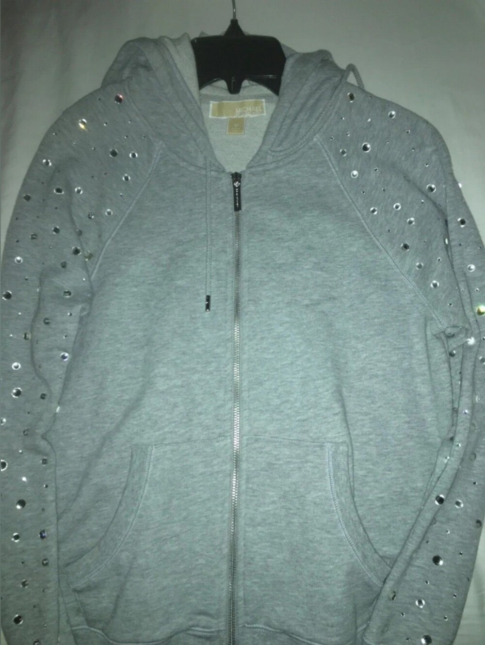Michael Kors Light Gray Zip-Up Hoodie with Embellishments